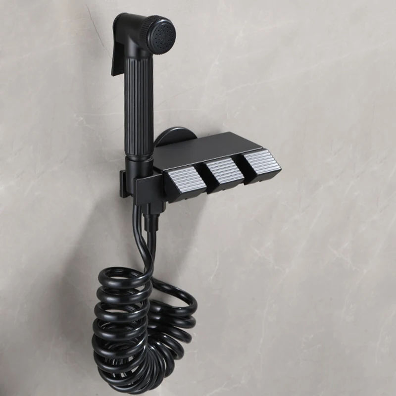 Hand Held Bidet Sprayer Douche Toilet Kit Bidet Faucet Black Brass Square Shattaf Shower Head Copper Valve Set Jet Bidet Faucets