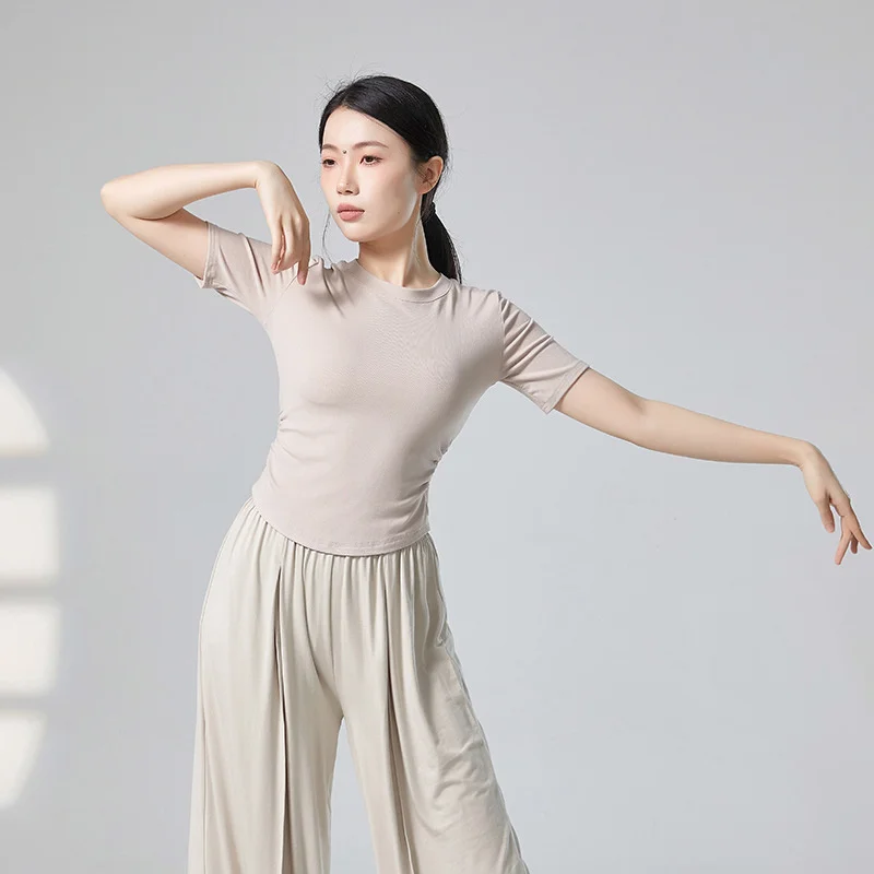 Frauen Yoga Shirt Erwachsene Klassischen Tanz T-Shirt Kurz Und Langarm Modern Dance Top Ballett Täglichen Ausbildung Kostüm Mädchen Strumpfhosen – Detail 9