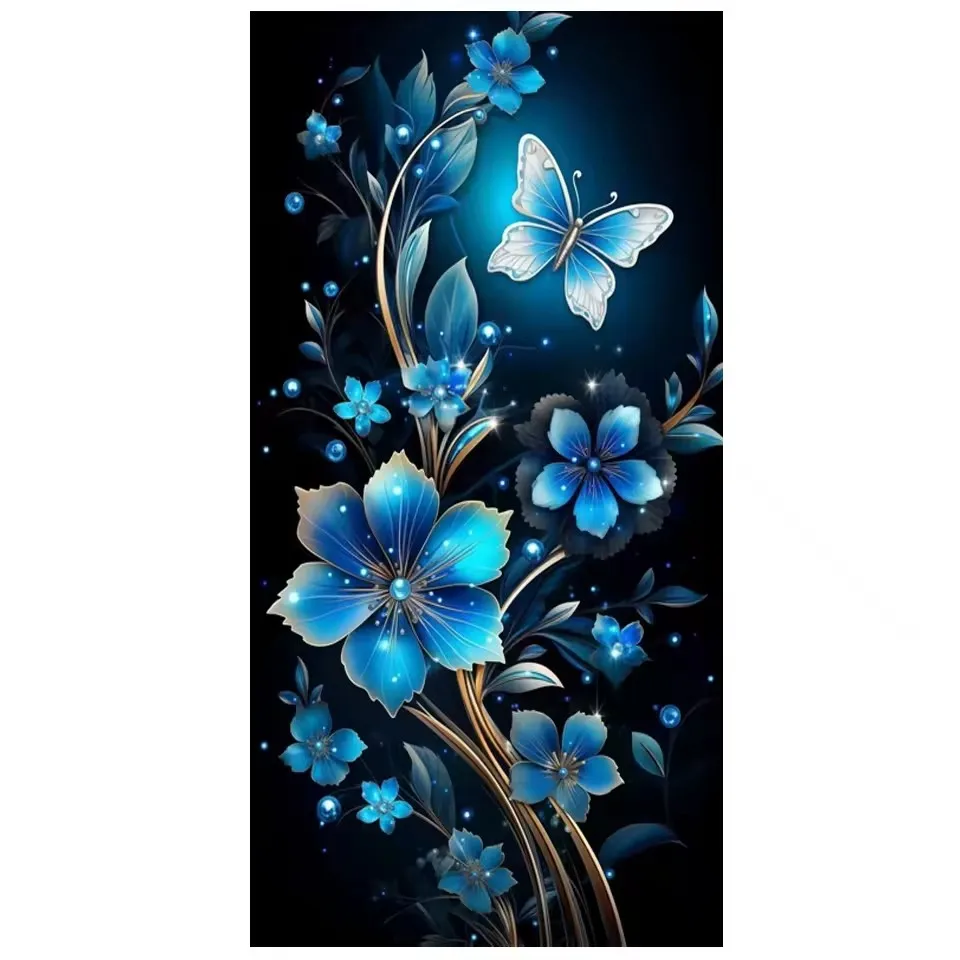 ファンタジーのダイヤモンド絵画,大きなサイズ,青と金の花