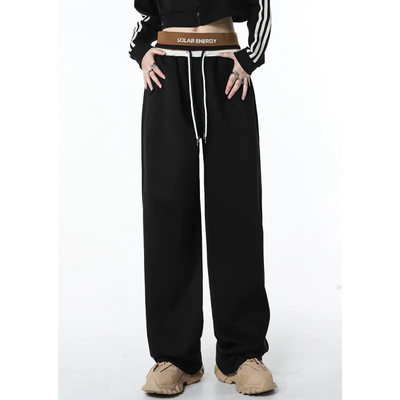

Black Sweatpants Women Letter High Waist Baggy Pants Vintage American Streetwear Style Fashion Female Straight Wide Leg Trouser