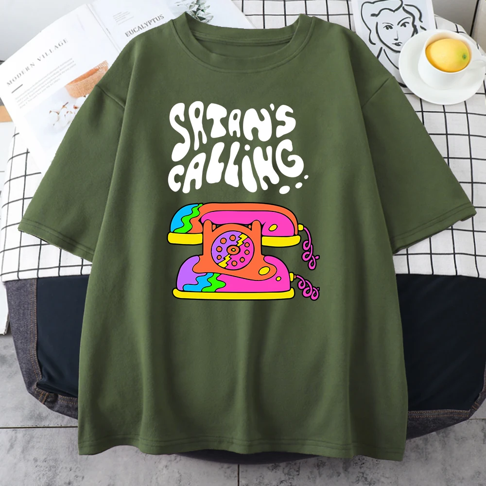 

Satan'S Calling Color Phone T-Shirt Men Casual Round Neck T Shirt Simplicity Breathable Clothing Fashion Hip Hop Short Sleeve