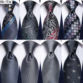 Cravatta da sposa in seta Paisley a righe grigie per uomo regalo per gemelli a mano cravatta da uomo Fashion Design Business Party Dropshiping Hi-Tie 1