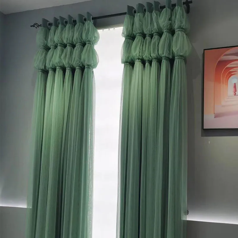 Custom Dark Green Fold Double Blackout Curtains For Living Room Korean Style Princess Room Purple Blinds Drapes Window Treatment 
