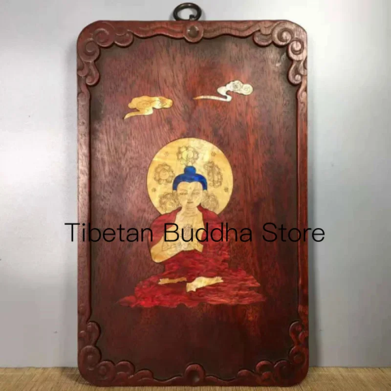 

Chinese Yellow Rosewood Inlaid Shell Sakyamuni Sakyamuni Buddha Thangka Hanging