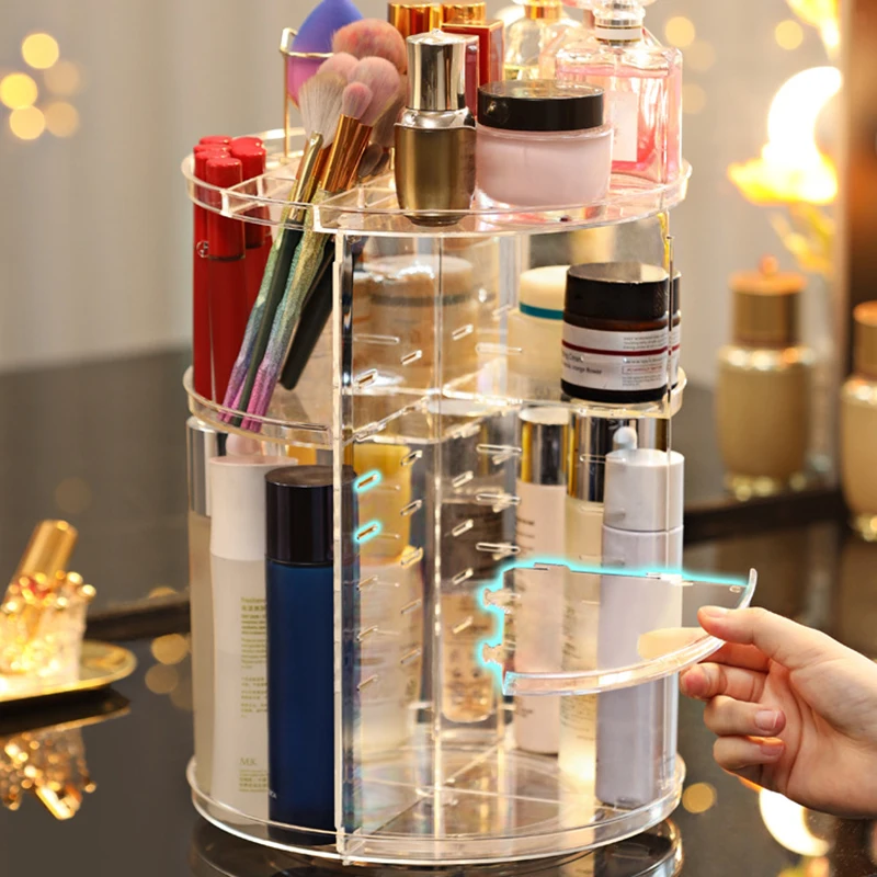 360 Rotating Makeup Organizer Fashion Spin Multi-Function Detachable Dressing Table Desktop Makeup Storage Rack Large Capacity 4
