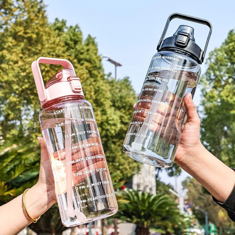 2 Liters Straw Plastic Water Bottle Girls Portable Travel Large Bottle Sports Fitness Bike Cup Big Fat Cup Water Bottle Sports Water Bottle Sports Bottle Plastic Water Bottle Plastic Cup