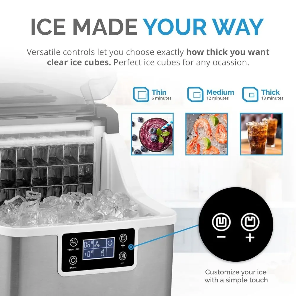 45lbs/Day Ice Cube Machine, Self-Cleaning Function and Ice Thickness, Portable Mak