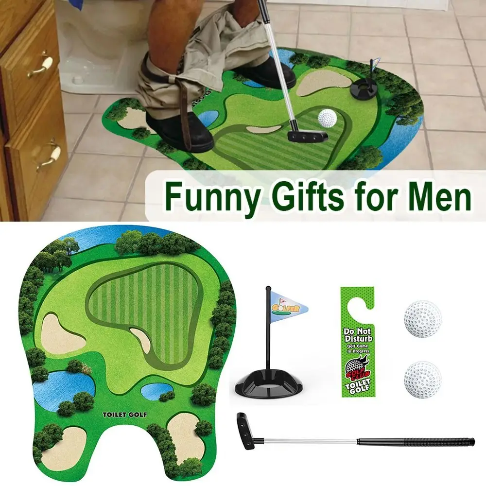 Mini Toilet Golf Game Creative Funny Golf Sport Set Green Felt Portable Golf Club Practice Ball For Restroom/Bathroom