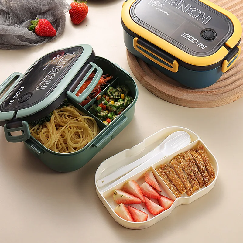 Separate Double Deck Lunch Box with Portable Compartments Fruit