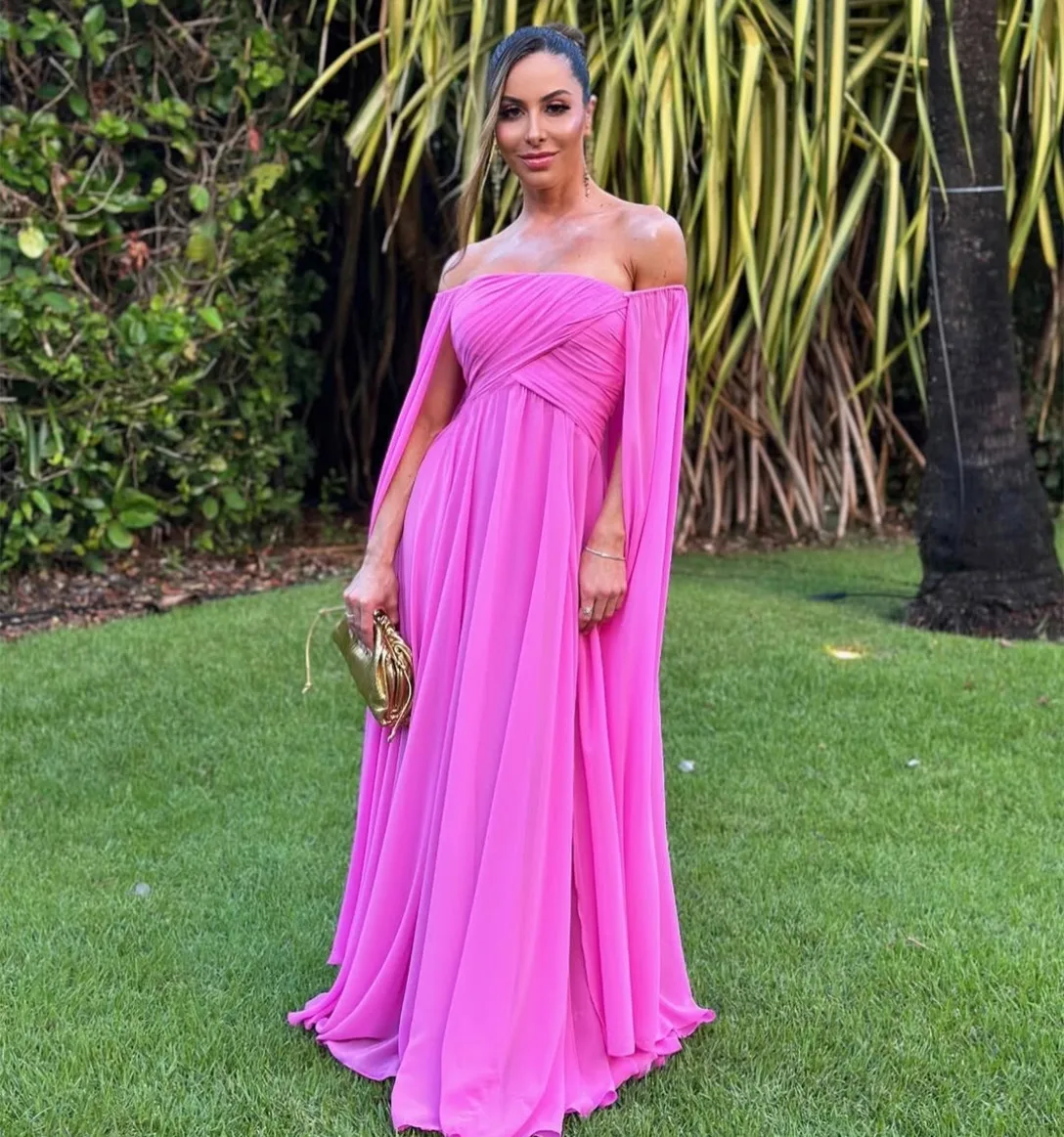 Customized Long Strapless Evening Dresses with Cape A-Line Pleats Chiffon    Floor Length Wedding Guest Dress for Women - AliExpress 320