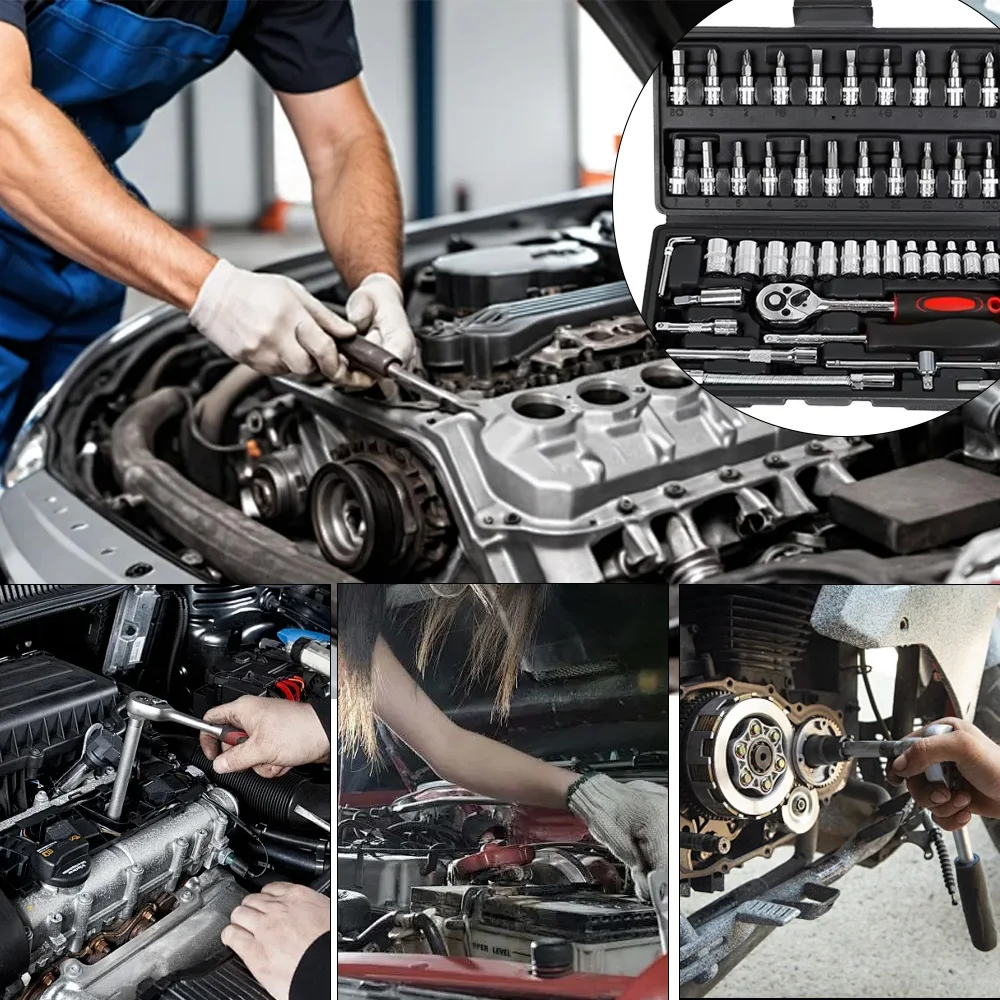 46개/세트 소켓 렌치 DIY 수리 도구 세트 래칫 드라이버 자동차 정비 하드웨어 공구 상자 자동차 수리에 적합