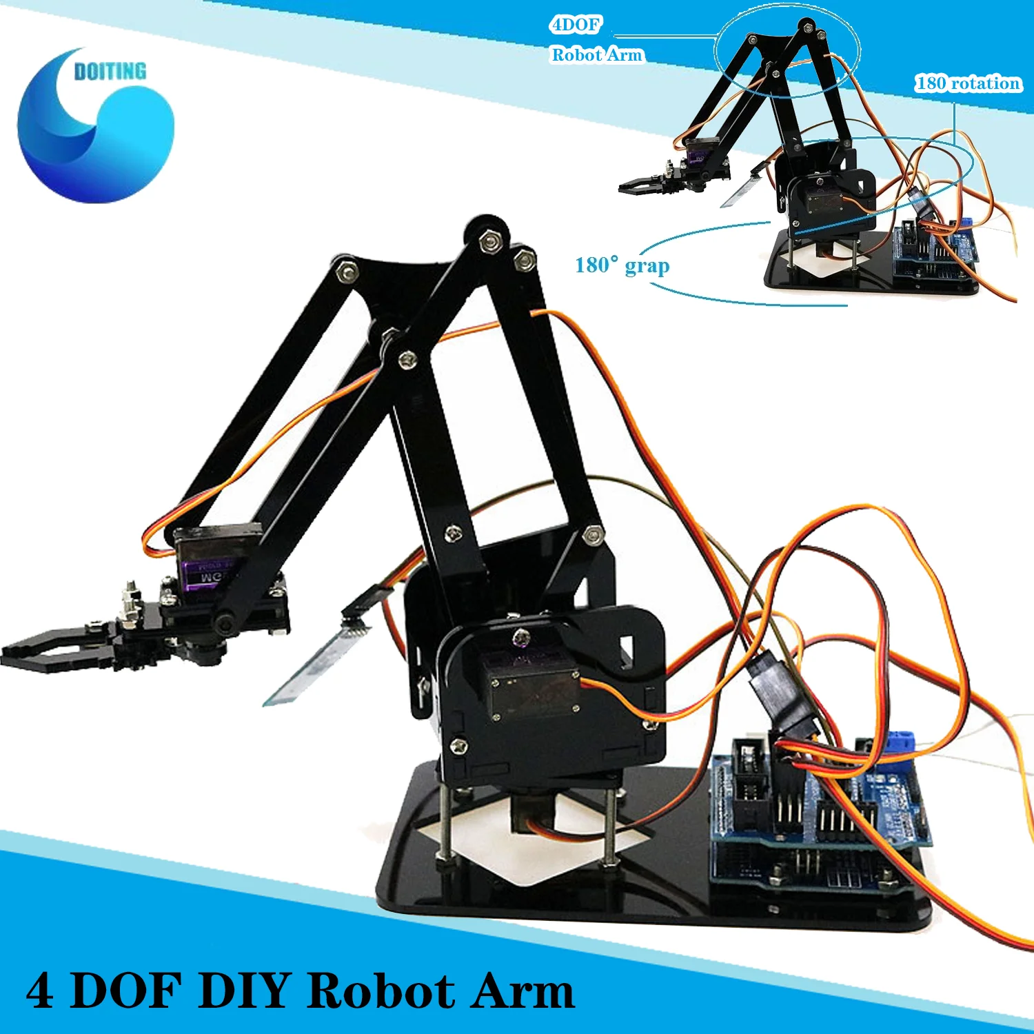 Control remoto 4 dof DIY ensamblado acrílico Robot brazo 4 DOF acrílico  juguetes Robot brazo mecánico garra Kit para Arduino DIY sg90 mg90 _ -  AliExpress Mobile