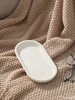 Ahunderjiaz Wabi-Sabi Style Beige Travertline Oval Tray, Hotel Bathroom Vanity Shelf, Bathroom Desktop Storage Set, Home Decor 3