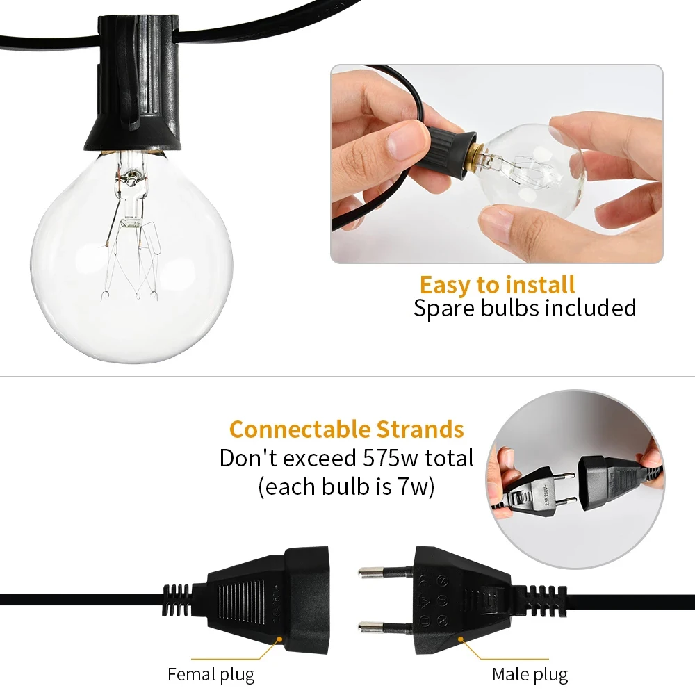 G40 Outdoor Light Garland decorative lights led string lights led fairy lights string lights 10M Festoon String Lights Street Garlands Christmas Garland Backyard Garden Wedding Light Garlands