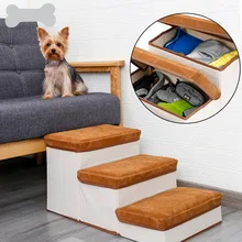 

Dog Stairs Cat Dog Climbing Bed Ladder with Folding Storage Box 3 Steps Pedal Ramp Soft Non-Slip Detachable Removable CW300