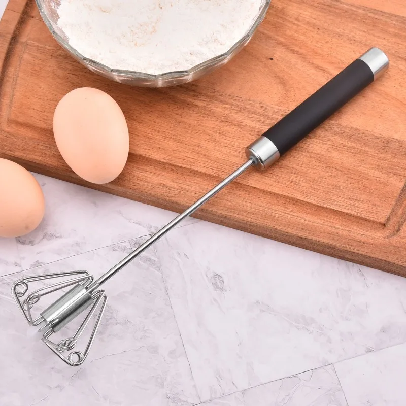 Rotatable Stainless Steel Kitchen Mixer Manual Whisk Egg Beater Milk Cream Whisk Semi Automatic Eggbeater