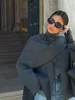 Women Fashion Scarf Decorated Woolen Jacket Casual Solid Long Sleeve Loose Warm Overcoat 2024 Autumn Winter New Lady Chic Coat 3