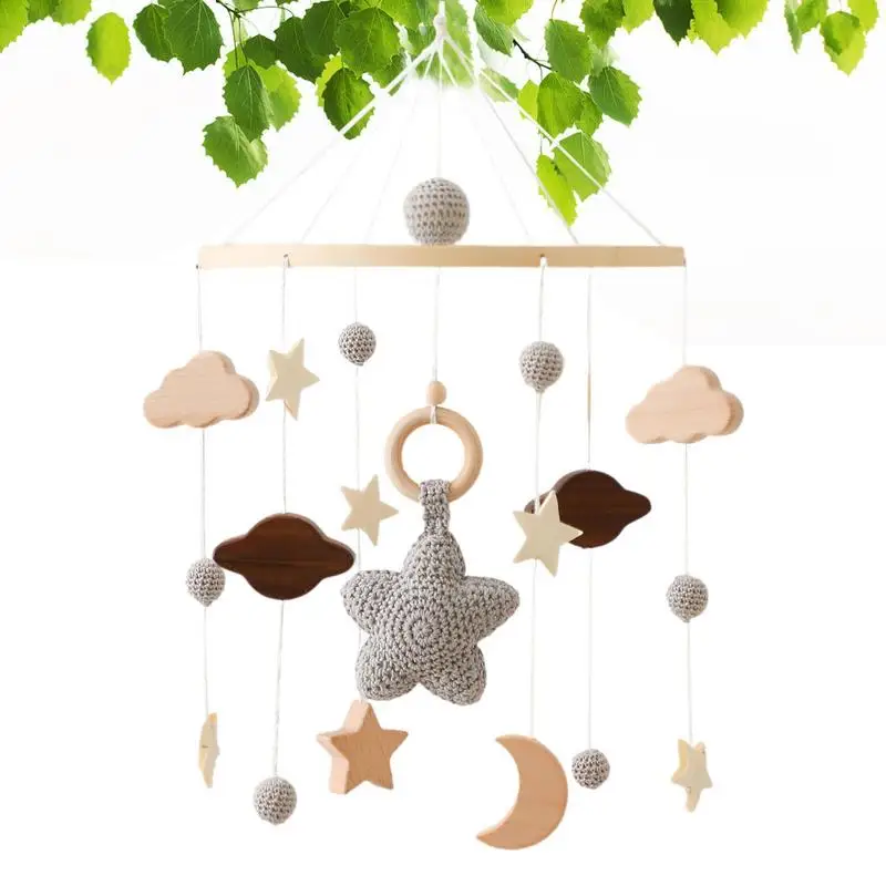 

Baby Crib Mobile Felt Ball Crib Hanging Toys Wood Bead Bed Pendant Felt Ball Children Room Living Room Party Decoration Gift For