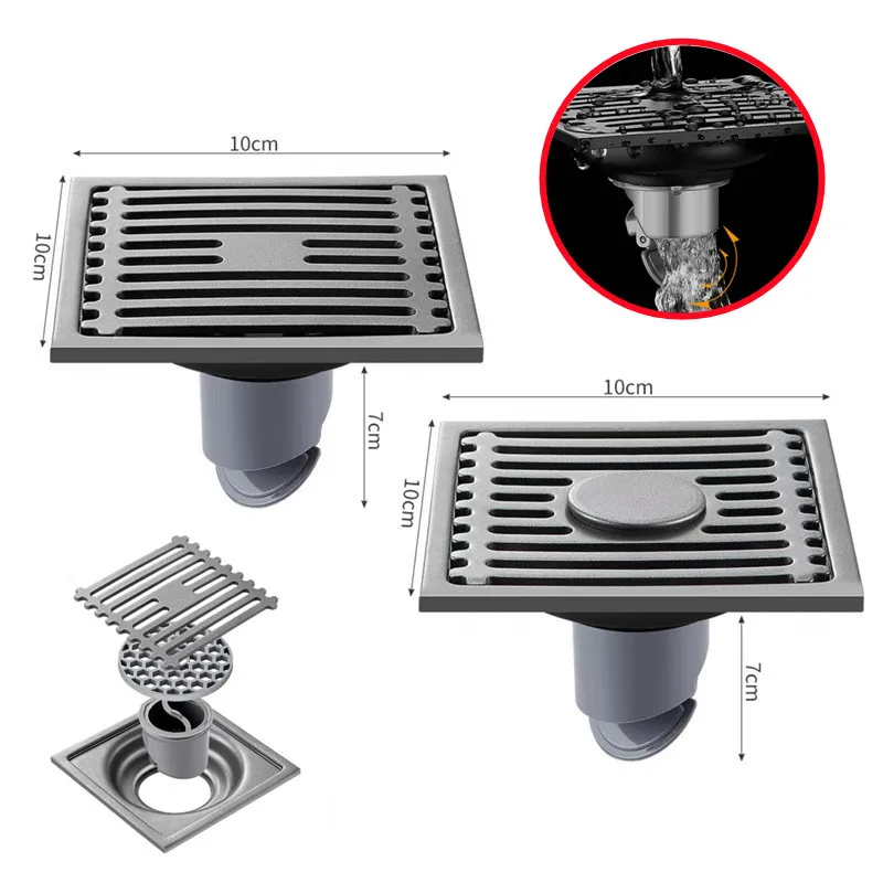 10cm Square Floor Drain Anti Odor Stainless Steel With Removable Cover Shower Floor Drain For Bathroom And Laundry