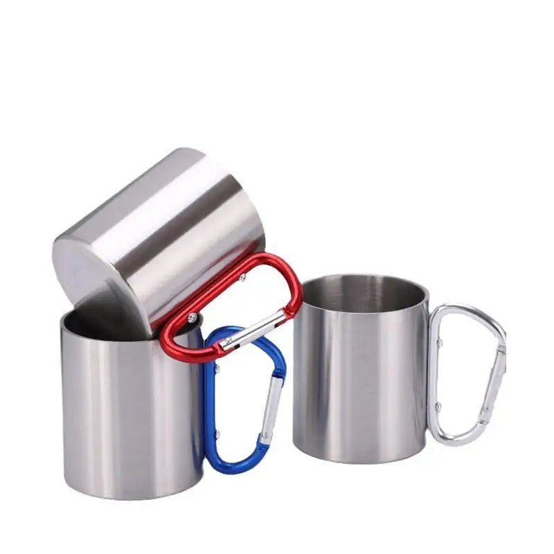 220ml Mountaineering Cup Without Cover Travel Camping Portable Stainless Steel Outdoor Drop Resistant Mountaineering Buckle Cups