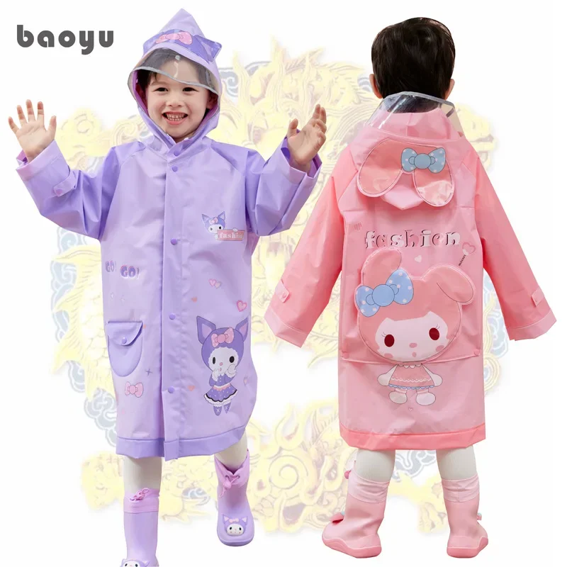 Kawaii Sanrio Anime Cinnamoroll My Melody Children Raincoat Boys Girls Cute Cartoon Kuromi Waterproof Coat Clothing Gifts Kids