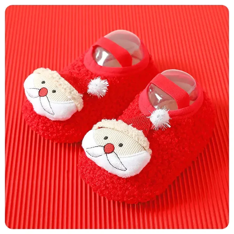 

Baby Christmas Shoes Autumn and Winter Extra Fleece Baby Walking Shoes and Socks Indoor Floor Shoes Non-slip for Boys and Girls