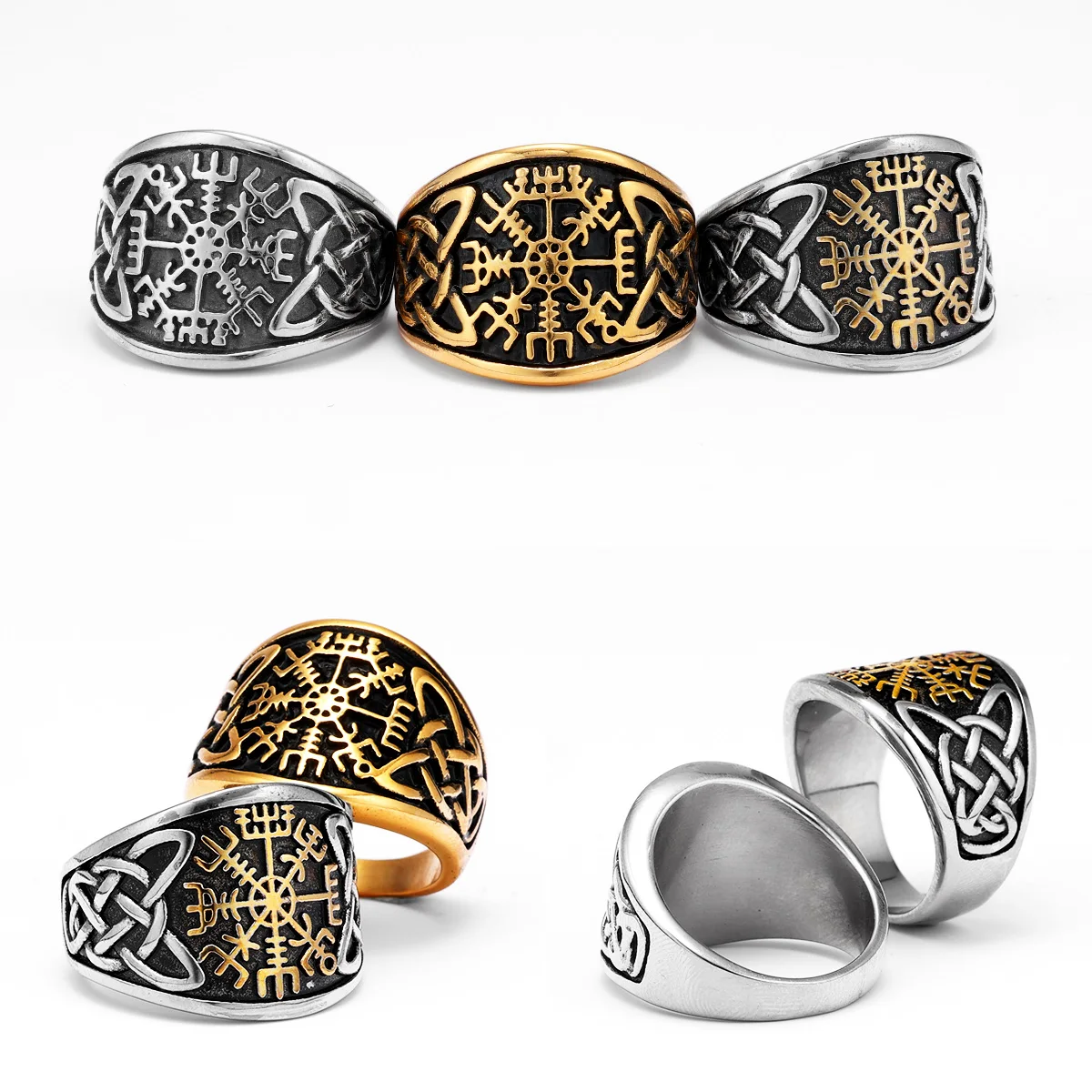 Viking Compass Celtic Knot Men Rings Stainless Steel Women Jewelry Vintage Punk Cool Stuff Fashion Accessories Gift Wholesale 6