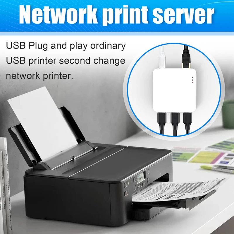 Wired Print Server Connects 3 USB Printers At The Same Time Sharer Standard 100M Network For WIFI/BT4.0 EU PLUG-A78P