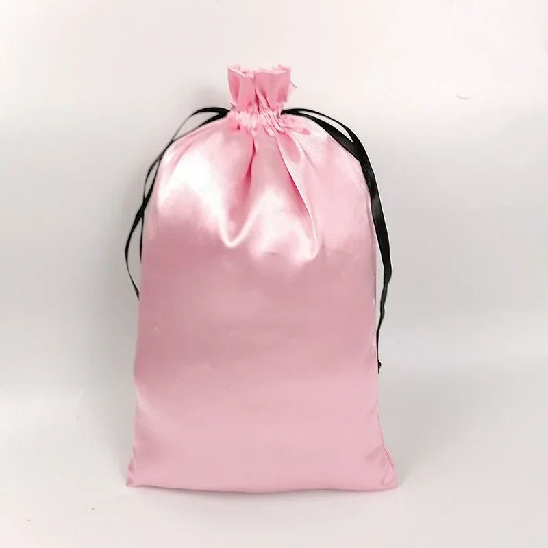 PinkSilk Satin Gift Bags Hair Extensions Packaging Pouch Jewelry Wigs Makeup Cosmetic Shoe Dustproof Bag Custom Logo Sachet 50p 10pcs lot soap packing pouches cosmetic jute bags for lip gloss coffee beans storage sachet eyelashes pocket can customized logo