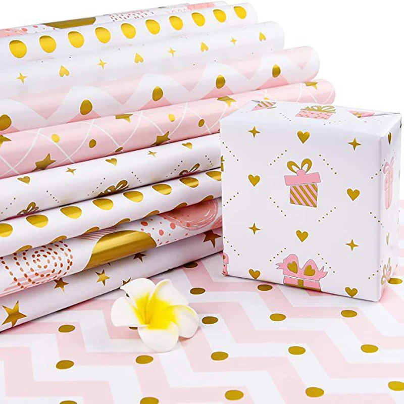 Flyhill pink wrapping paper rollreversible gift wrap paper with polka dot design for girlsbirthdayweddingbaby showerall holidays17 inch x
