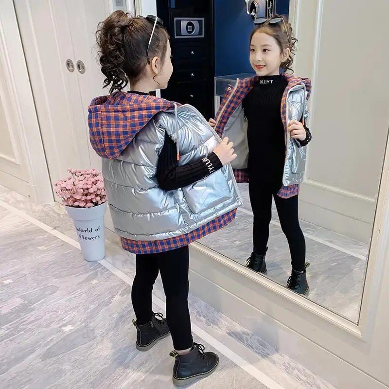 

Winter Kids Clothing 3-13Y Boys Girls Vest Thicken Hood Warm Down Cotton Sleeveless Jacket for Children's Outwear Waistcoat E984
