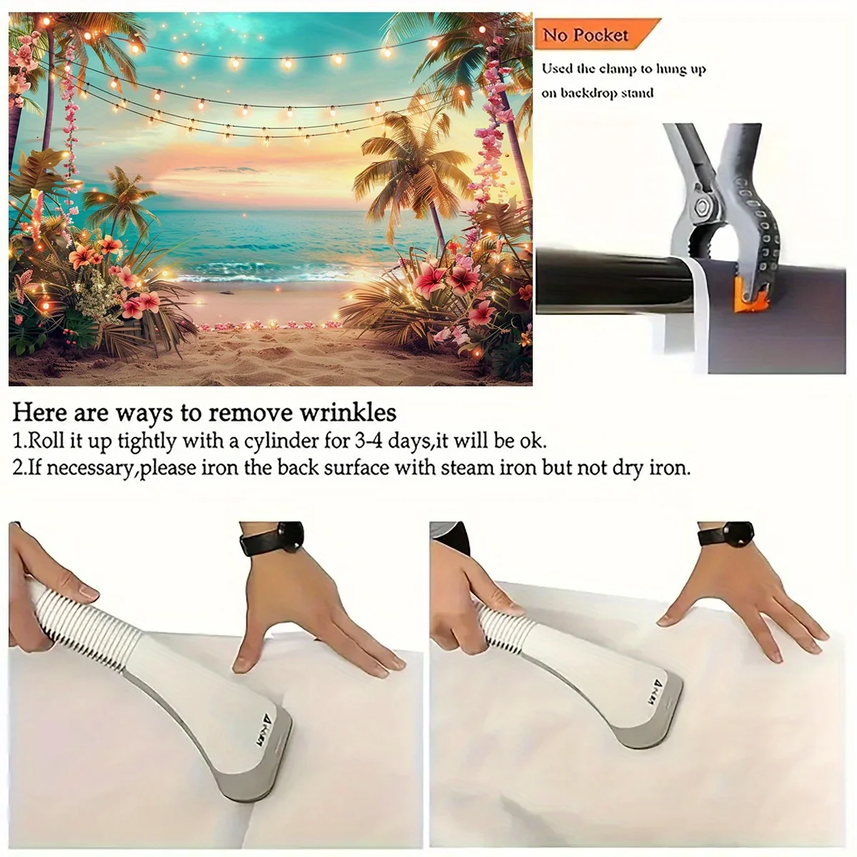 Hawaiian rua ball hintergrund tuch-tropische blumen und palm strand landschaft, geeignet für innen-und außen feiern – Detail 7