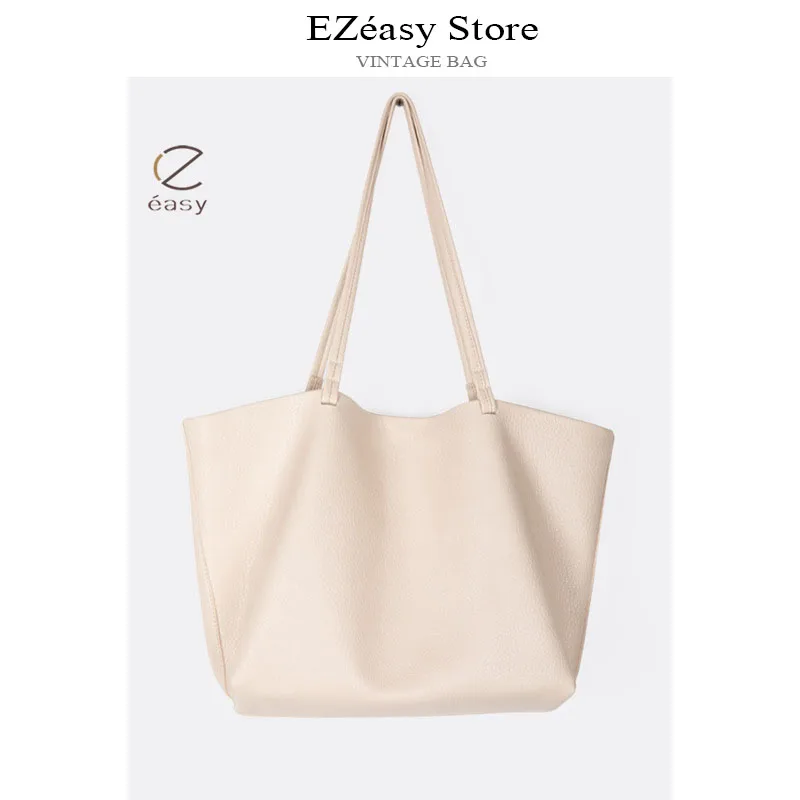 EZeasy Light Luxury Niche Designer Bags for Women Bucket Large Capacity Tote Bag Fashion Retro Leather Handbag Crossbody Bag