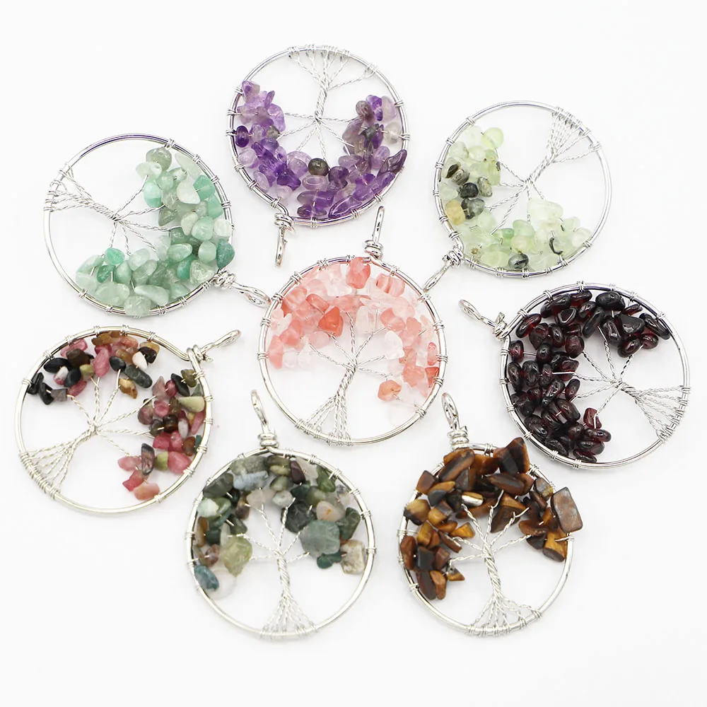 40MM Natural Stone Tree Of Life Handmade Wire Wrapped Pendant Charms Diy Fashion Making Jewelry Wholesale12Pcs/Lot Free Shipping