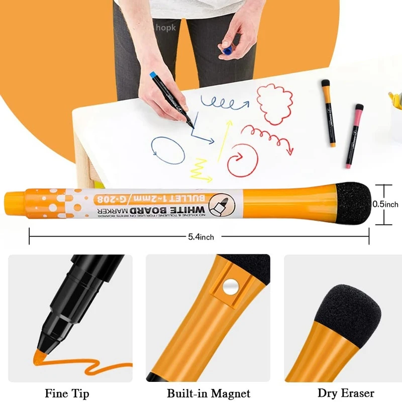 Vibrant Erasable Magnetic Whiteboard Markers with Erasers - Set of 8 Colors for Creative Expression and Office Use