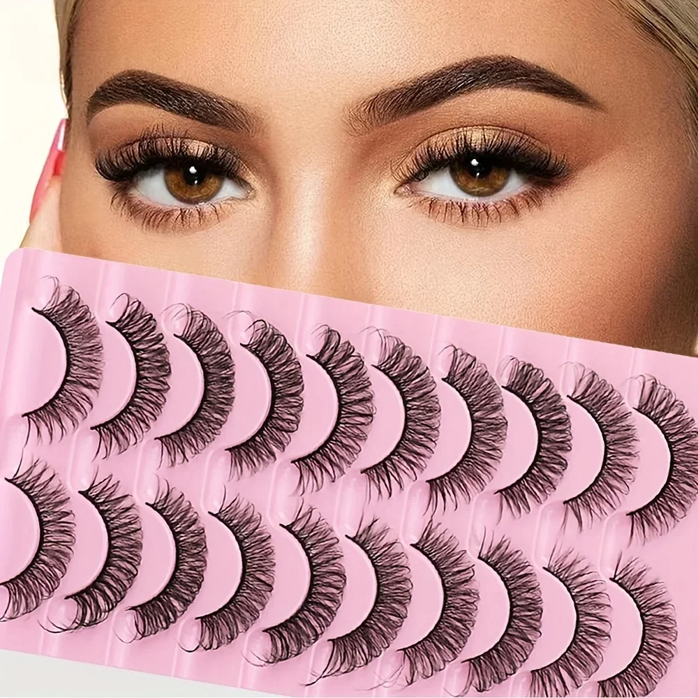 

10 Pairs Lashes D Curl Russian Lashes 3D Mink Eyelashes Reusable Fluffy Russian Strip Lashes eyelash
