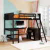 Full size Loft Bed with Shelves and Desk, Wooden Loft Bed with Desk - Espresso 1