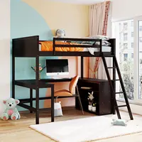 Full size Loft Bed with Shelves and Desk, Wooden Loft Bed with Desk - Espresso 1