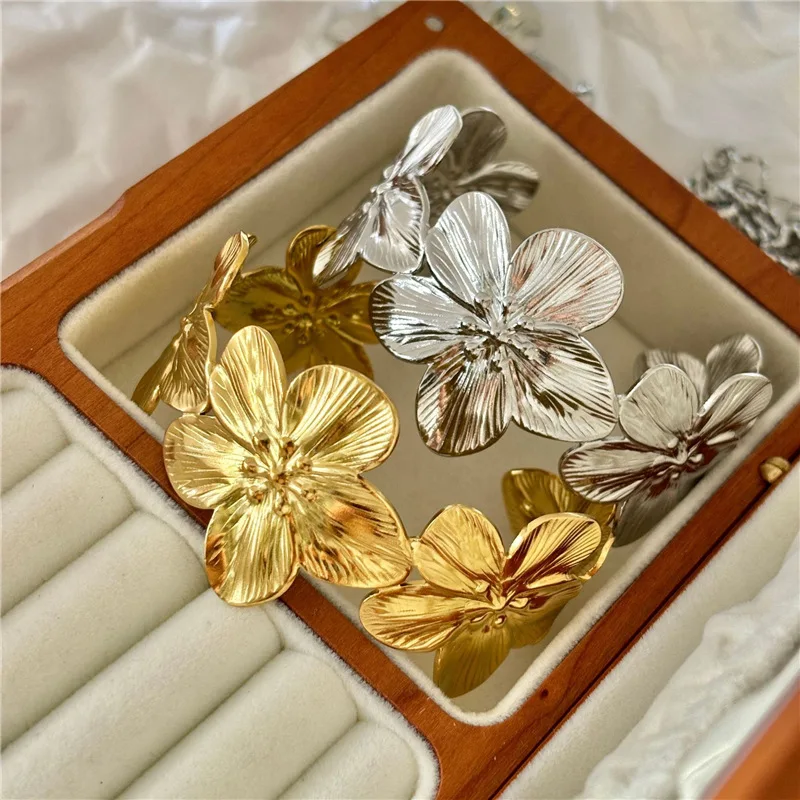 Wide Flower Bracelet Opening Geometric Adjustable Hand Jewelry