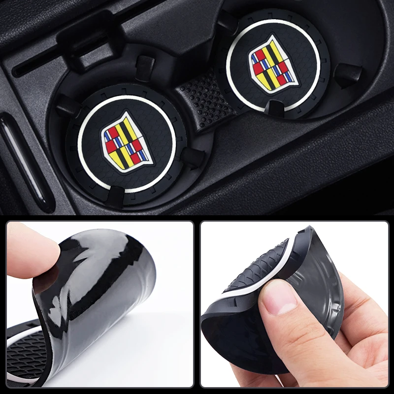 캐딜락 에스컬레이드, 데빌, DTS, ATS, BLS, CT4, CT6, CTS, EXT, SLR, SRX, XLR, XT4용 논슬립 차량용 컵받침 고무 매트 1/2개