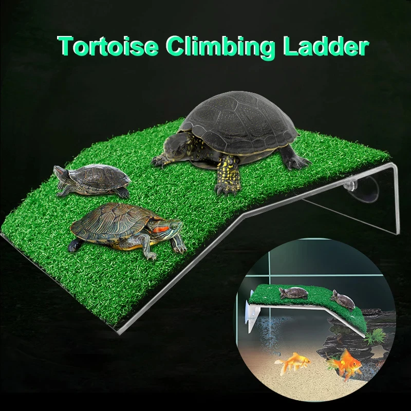Fish Tank Ornaments Fish Tank Decorations Aquarium Ornaments Turtle Basking Platform Turtle Habitat Simulation Lawn Ramp Dock Floating Island for Reptile Terrarium