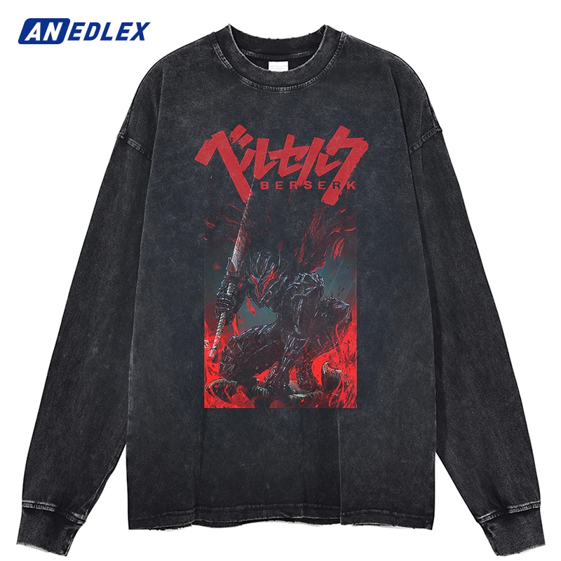 

Футболка мужская оверсайз в стиле Харадзюку, уличная одежда с принтом аниме, хлопковая модная винтажная Топ с длинным рукавом, осень