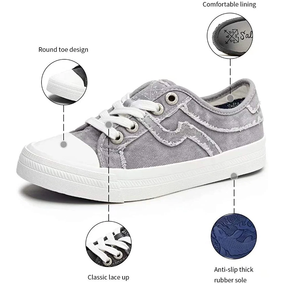 Casual Sneakers Female Women's Canvas Fashion New Sneakers Low Top Lace Up Comfortable Casual Shoes Walking Flats