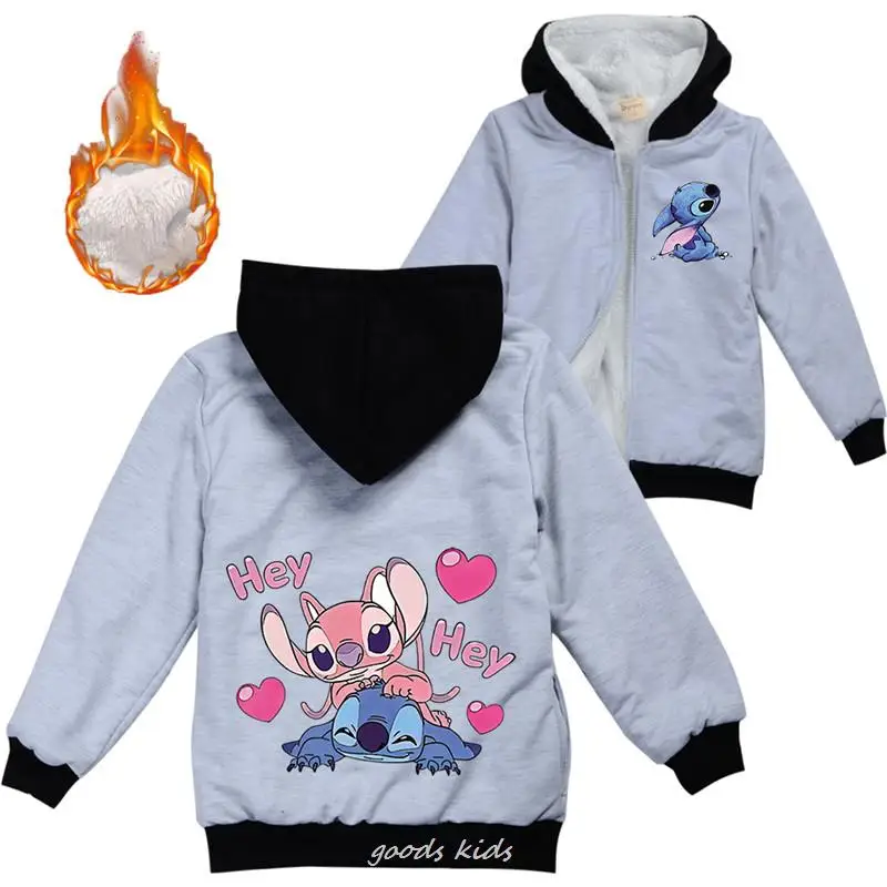 Lilo And Stitch Kids Jackets Boys Winter Thick Coats Warm Fur Outerwear For Youth Girls Hooded Jacket Children's Clothes 2-16Y - Image 4