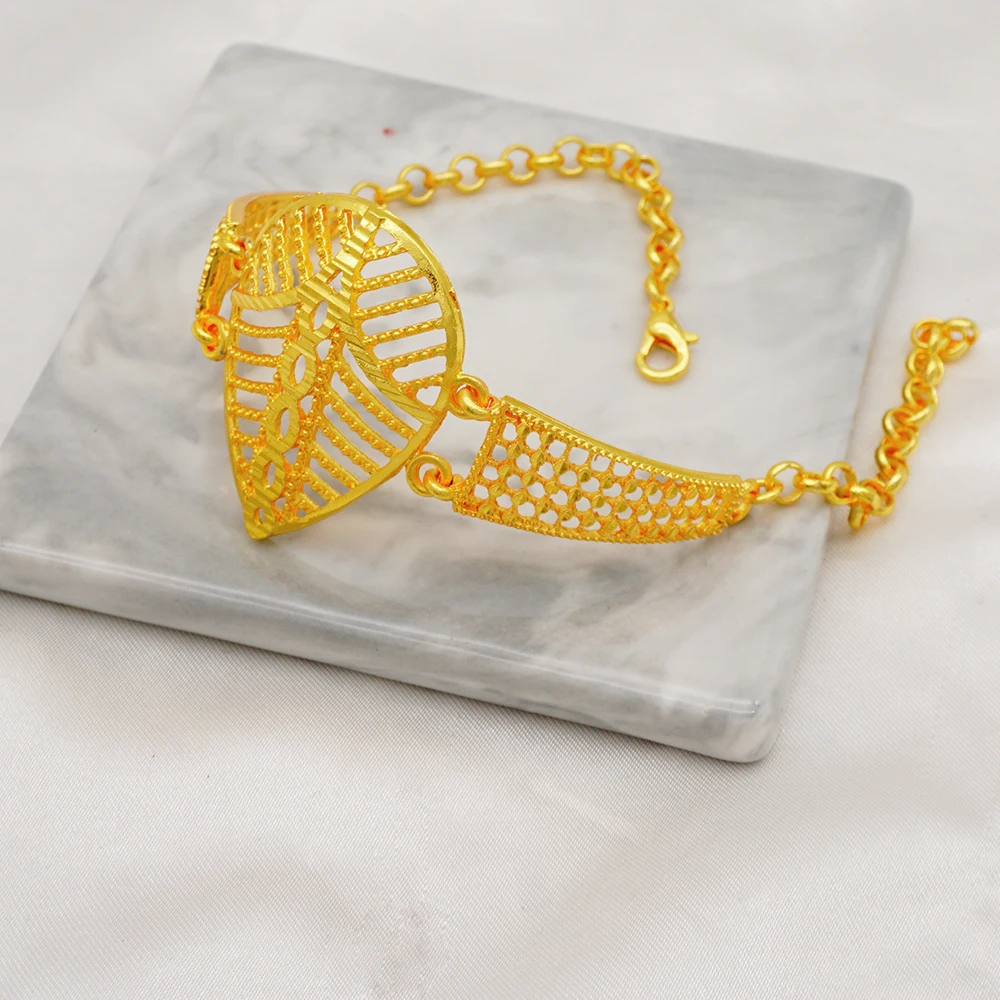 Indian Dubai Gold Color Jewelry Set For Women Bridal Long Necklace Set Nigerian Choker Necklace Bracelet Earring Ring Sets