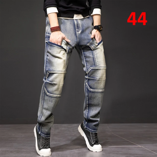 Vintage Punk Jeans Men Plus Size 40 44 Denim Pants Fashion Streetwear Cargo Jeans Pants Plus Size 40 44 Trousers Male Bottoms 1