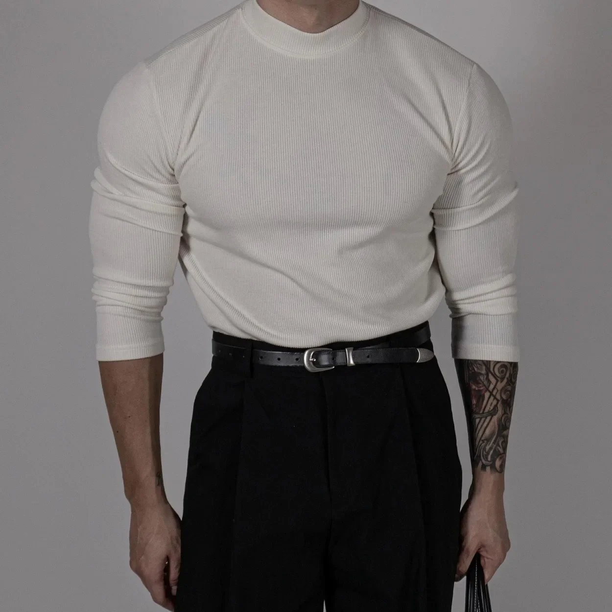 New 280g Long Plush Sports Casual Long Sleeve Men's Polo/Turtle Neck Solid Color Stretchy Outerwear Knitted Base Layer
