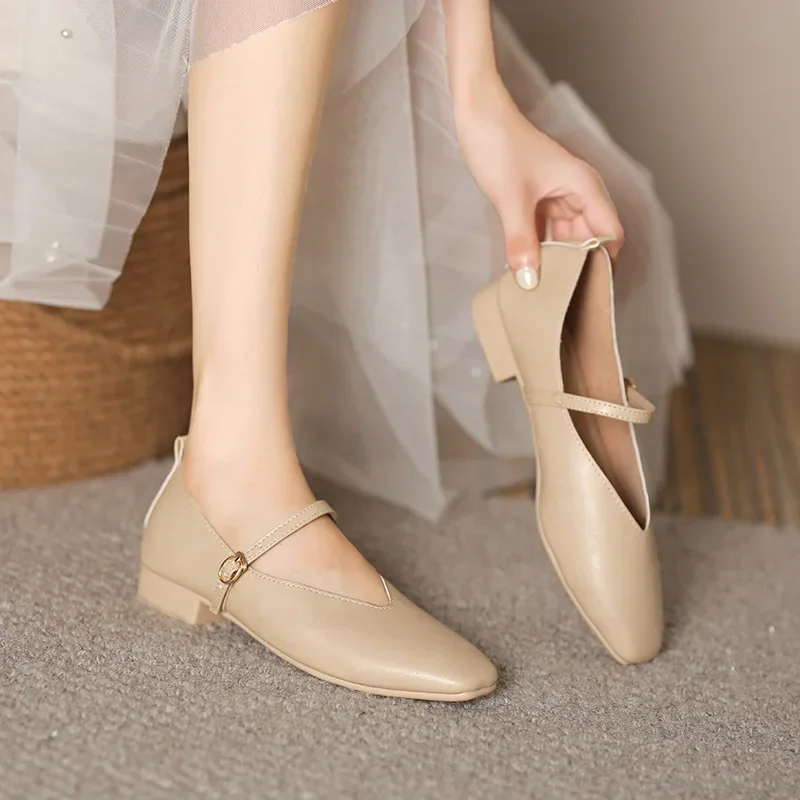 Woman Spring Casual Square Toe Low Shoes Lolita Ballerina Red Flats Female Soft Soled Elegant French Retro Buckle Mary Janes 2