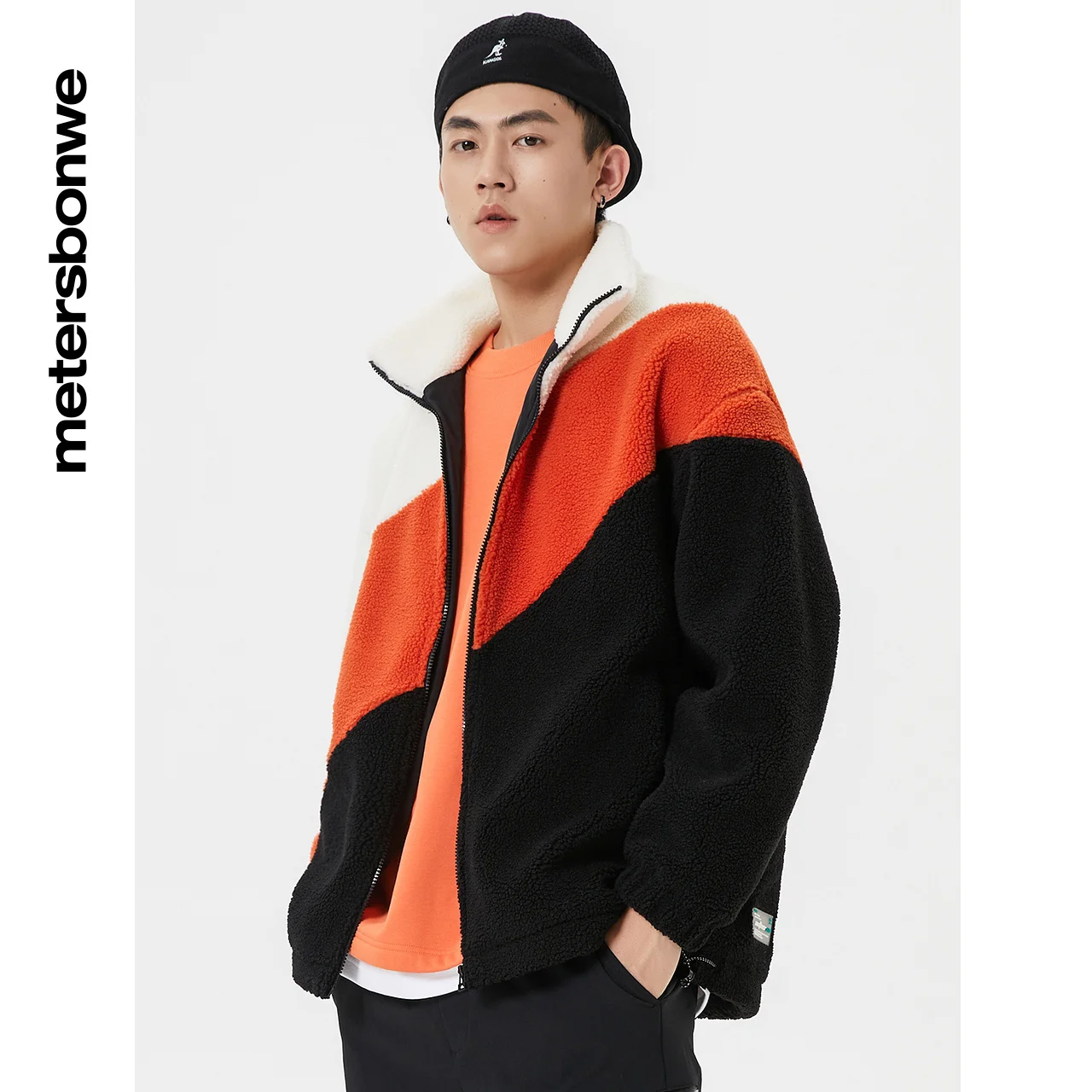 Metersbonwe Lamb Fleece Cotton Coat Men Winter New Youth Leisure Warm Jacket Oblique Contrast Outerwear Brand High Quality Top