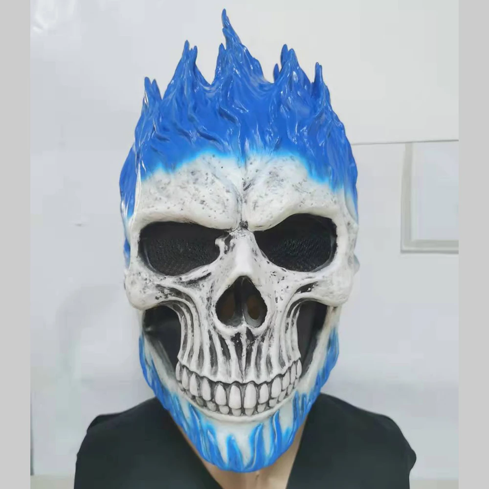 Halloween full face latex mask Cosplay costume prop Ghost Rider Blue Flame  Skull Mask Scary Ghost - AliExpress